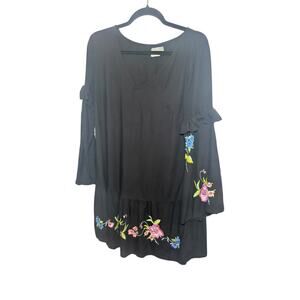 Asos Black Dress Bell Sleeves Embroidered Boho Festival Cottagecore Size 4